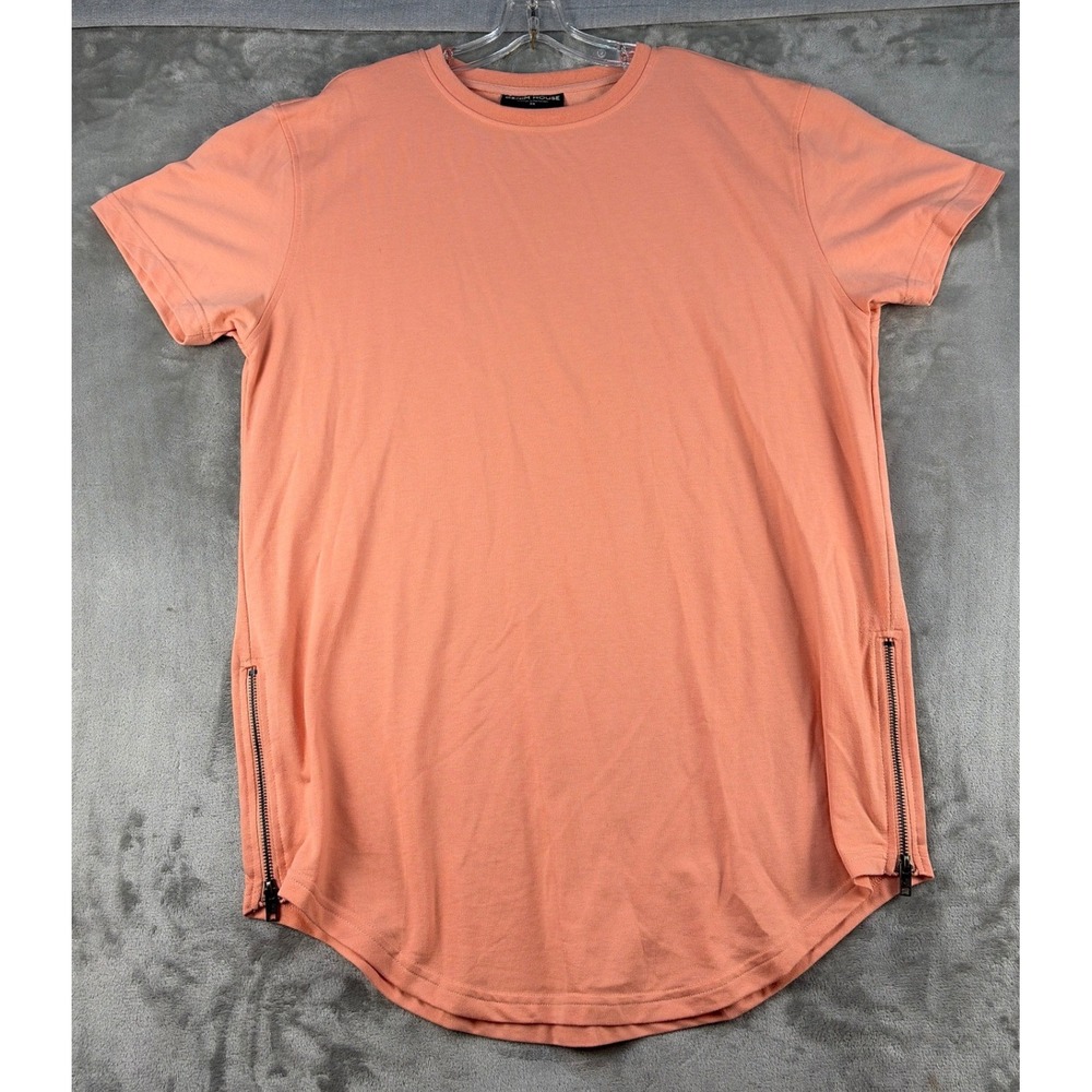 Denim House T-Shirt Mens 2X Longline Peach Side Zippers